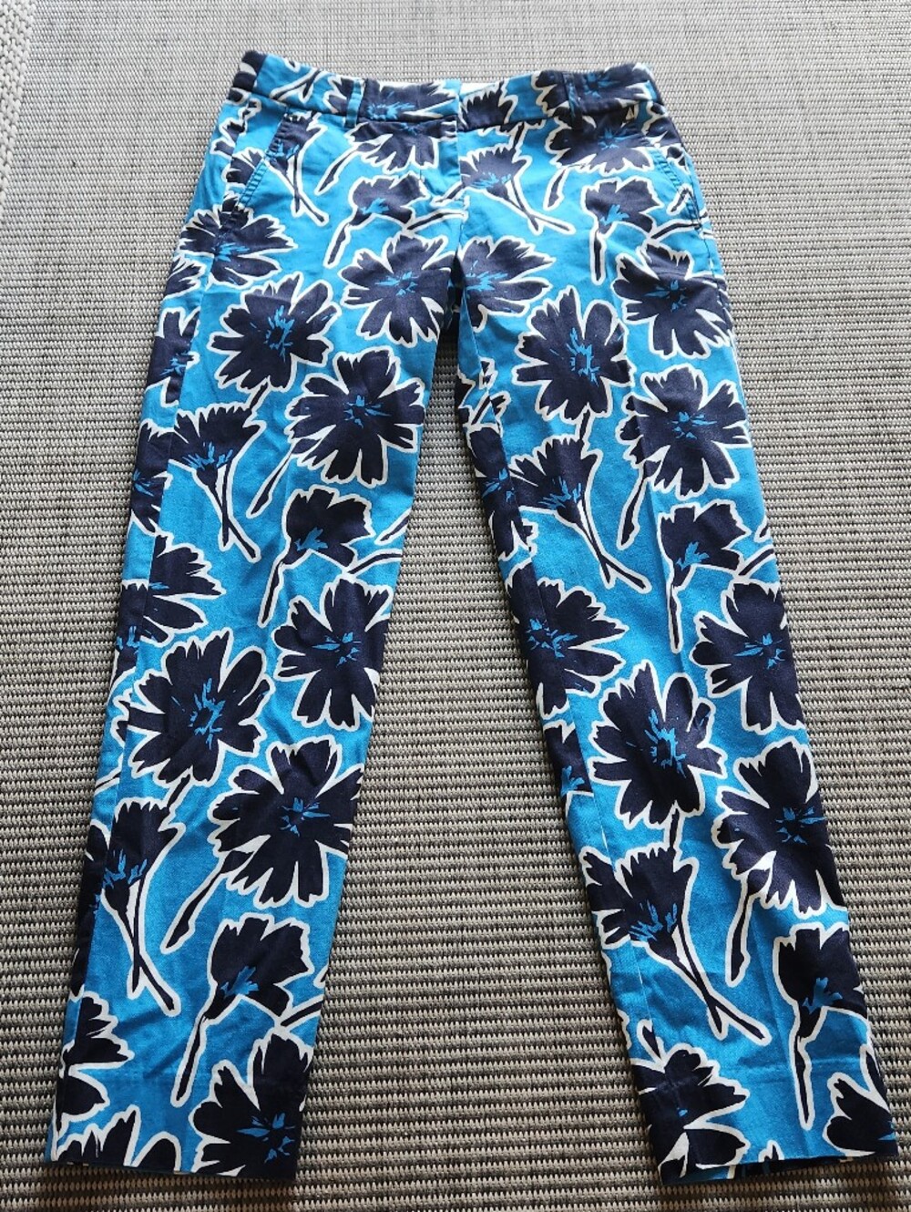 J.Crew Stretch Floral Chino Pants Size 00 Blue Navy Floral Print Ankle Trousers